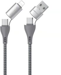 Кабель WK WDC-112 4-in-1 USB + USB Type-C - USB Type-C + Lightning (M/M), 1 м, Silver (6941027619254) від виробника WK