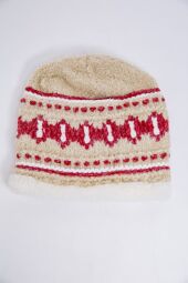 Дитяча шапка AGER, бежево-червоного кольору з узором, 167R7781