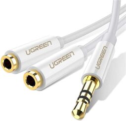 Аудіо-кабель Ugreen AV134 3.5 мм - 2х3.5 мм (M/F), 0.2 м, білий (UGR-10739)