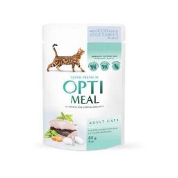 Вологий корм для дорослих кішок Optimeal 12 шт по 85 г (тріска та овочі в желе)