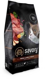Сухой корм Savory Fresh Lamb & Turkey для кошек с чувствительным пищеварением со свежим мясом ягненка/индейки (30099) от производителя Savory