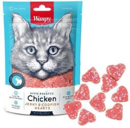 Wanpy Chicken Jerky & Codfish Hearts ВАНПІ СЕРДЕНКИ КУРИЦЯ З ТРИСКІ ласощі для котів 0.08кг (SPCC-10S) від виробника Wanpy