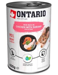 Вологий корм для кошенят Ontario Kitten Chicken with Shrimps з куркою, креветками та обліпихою 400 г від виробника Ontario
