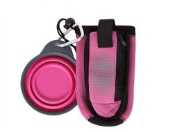 Портативна сумка для ласощів зі складною мискою Dexas BottlePocket with Travel Cup, 480 мл, рожева
