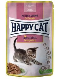 Вологий корм для кошенят Happy Cat Kitten & Junior LandGeflugel, шматочки в соусі з птицею 85 г (70616) від виробника Happy Cat