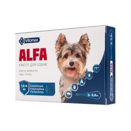 Краплі від бліх та кліщів Vitomax Alfa для собак вагою від 1,5 до 4 кг, 3 піпетки по 0.8 мл від виробника Vitomax
