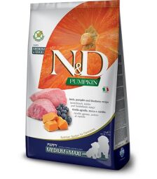 Сухий корм N&D GRAIN FREE PUMPKIN DOG LAMB & BLUEBERRY PUPPY MEDIUM & MAXI беззерновий для цуценят великих порід (гарбуз / ягня) 2,5 кг (156349) від виробника Farmina
