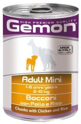 Вологий корм Gemon Dog Adult Mini шматочки з куркою та індичкою для собак міні порід 415 гр (8009470387873) від виробника GEMON