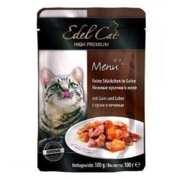 Вологий корм для кішок Edel Cat ніжні шматочки в желе (гусь і печінка) 100 г (1000312/179994/1002025) від виробника Edel