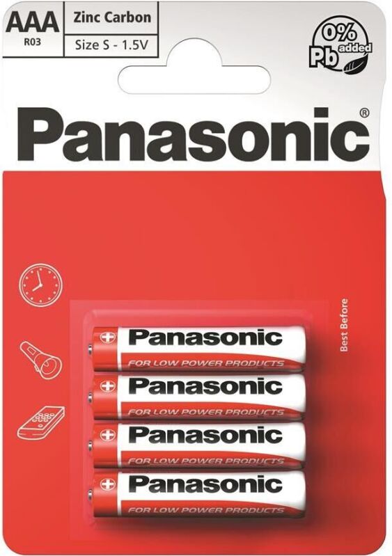 Батарейка Panasonic RED ZINC вугільно-цинкова AAA(R3) блістер, 4 шт. (R03REL/4BP)