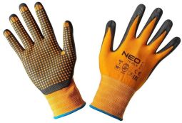 Рукавички робочі NEO, нітрилове покриття, нітрилові крапки, нейлон, р.10, помаранчевий (97-621-10) від виробника Neo Tools