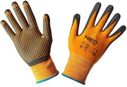 Перчатки рабочие NEO, нитриловое покрытие, нитриловые точки, нейлон, р.9, оранжевый (97-621-9) от производителя Neo Tools
