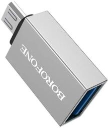 Адаптер Borofone BV2 USB - micro USB (F/M), сріблястий (BV2S) від виробника Borofone