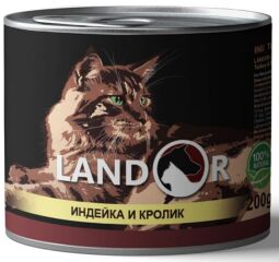 LANDOR Полноценный сбалансированный влажный корм для взрослых кошек индейка с кроликом 0,2 кг (4250231539039) от производителя LANDOR