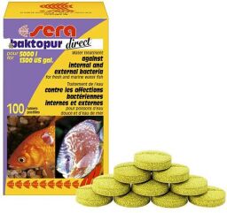 Лекарственный препарат для аквариумных рыб Sera Baktopur Direct, 1 таблетка на 50 л. воды (02595-1T) от производителя Sera