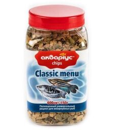 Корм для акваріумних риб Акваріус "Сlassic menu chips" у вигляді чіпсів 600 мл (150 г) від виробника Акваріус