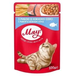 Вологий корм для дорослих кішок Мяу риба у ніжному соусі 12 шт по 100 г від виробника Мяу!