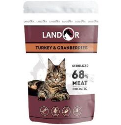 LANDOR Повнораціонний вологий корм для стерилізованих котів Індичка з Журавлиною 85г пауч (4250231541469) від виробника LANDOR