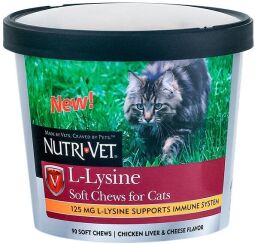 Вітаміни для зміцнення імунітету у котів Nutri-Vet L-Lysine 90 табл (0669125998847) від виробника Nutri-Vet