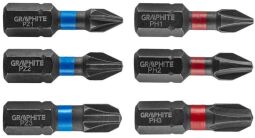 Биты ударные GRAPHITE, набор 6шт, 1/4", PH1/2/3x25мм, PZ1/2/3x25мм, сталь S2 (56H540) от производителя Graphite