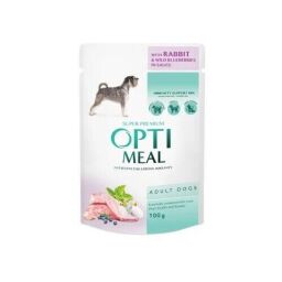 Вологий корм для собак Optimeal pouch 12 шт по 100 г (кролик та чорниця у соусі) від виробника Optimeal