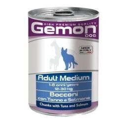Влажный корм Gemon Dog Adult Medium кусочки с тунцем и лососем для собак средних пород 415 гр (8009470387880) от производителя GEMON