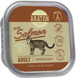Вологий корм для дорослих стерилізованих котів з лососем ARATON Adult cat with salmon, 85 г (KIK45698) від виробника ARATON