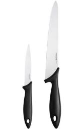 Набір ножів для шеф-кухаря Fiskars Essential, 2 шт, нержавіюча сталь, пластик, чорний