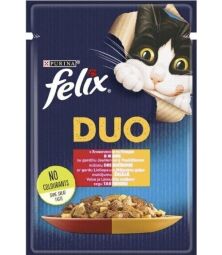 Вологий корм для дорослих кішок Purina Felix Fantastic Duo з яловичиною та птицею шматочки в желе 13 шт по 85 г від виробника Felix