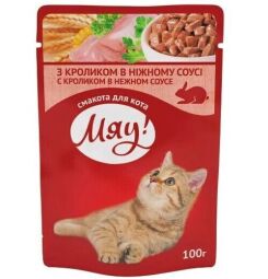 Вологий корм для дорослих кішок Мяу кролик у ніжному соусі 12 шт по 100 г від виробника Мяу!