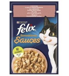 Вологий корм для дорослих кішок Purina Felix Sensations Sauces з лососем та креветками в соусі 13 шт по 85 г від виробника Felix