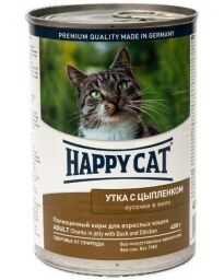 Вологий корм для дорослих кішок Happy Cat Dose Ente & Huhn Gelee, шматочки в желе, з качкою та курчам 400 г (1002422) від виробника Happy Cat