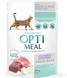 Вологий корм для дорослих кішок Optimeal 12 шт по 85 г для виведення шерсті зі шлунка (качка) від виробника Optimeal