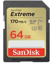 Карта памяти SanDisk SD 64GB C10 UHS-I U3 R170/W80MB/s Extreme V30 (SDSDXV2-064G-GNCIN) от производителя SanDisk