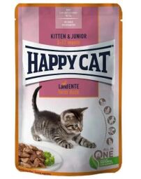Вологий корм для кошенят Happy Cat Kitten & Junior LandEnte, шматочки в соусі з качкою 85 г (70625) від виробника Happy Cat