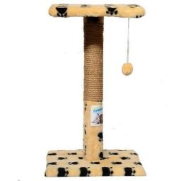 Когтеточка Пухнастик для кошек, с полкой, джут, бежевая с лапками, 30×30×50 см (П-4) від виробника Пухнастик