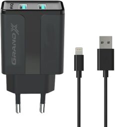 Мережевий зарядний пристрій Grand-X (1xUSB 2.4A) Black (CH15LTB) + кабель Lightning від виробника Grand-X