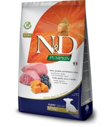 Сухий корм N&D GRAIN FREE PUMPKIN DOG LAMB & BLUEBERRY PUPPY MINI беззерновий для цуценят дрібних порід (гарбуз / ягня ) 2,5 кг (156348) від виробника Farmina