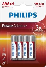 Батарейка Philips Power Alkaline AAA лужна блістер, 4 шт (LR03P4B/10) від виробника Philips