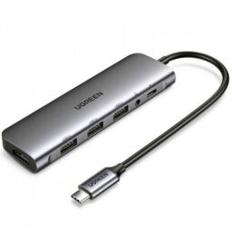 Концентратор USB Type-C Ugreen CM136 3xUSB 3.0+HDMI+3.5 мм, Gray (80132) от производителя Ugreen