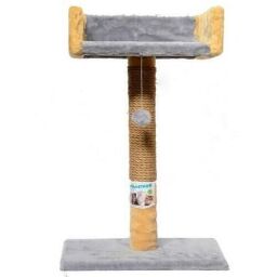 Когтеточка Пухнастик для кошек, столбик с диваном, джут, серый, 30×33×50 см
