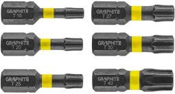 Биты ударные GRAPHITE, набор 6шт, 1/4", TX10/15/20/25/30/40x25мм, сталь S2 (56H541) от производителя Graphite