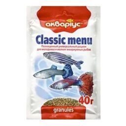 Корм для акваріумних риб Акваріус "Classic Menu - Granules" у вигляді гранул 40 г від виробника Акваріус