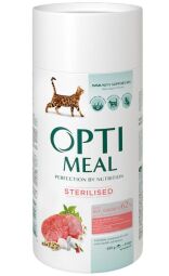 Корм Optimeal Adult Cat Sterilised Beef & Sorghum повнораціонний сухий для стерилізованих кішок та кастрованих котів з високим вмістом яловичини та сорго 0.65 кг (4820215364379) від виробника Optimeal