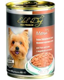Вологий корм для собак Edel Dog з індичкою та печінкою 400 г від виробника Edel