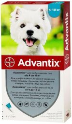 Капли Advantix Bayer от заражений экто паразитами для собак 4-10 кг (4 пипетки на 1 мл) (54168) от производителя Bayer