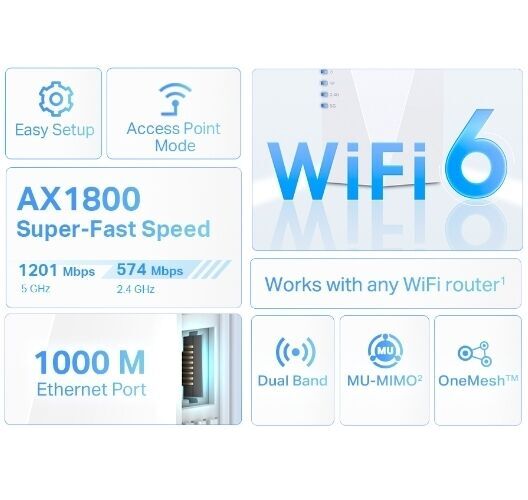 Повторювач Wi-Fi сигналу TP-LINK RE600X AX1800 1хGE OneMesh - зображення 5