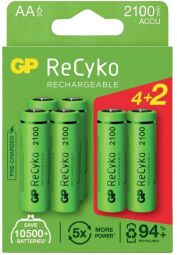 Аккумуляторы GP Recyko 2100 (GP210AAHCE4/2-2BNB6) AA/HR06 NI-MH 2050 mAh BL 6 шт от производителя GP