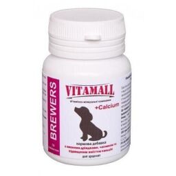 Кормовая добавка VitamAll с пивными дрожжами, чесноком и кальцием, для щенков, 70 табл/70 г (56579) от производителя Vitamall