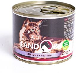 LANDOR Повноцінний збалансований вологий корм для літніх кішок телятина з оселедцем 0,2 кг (4250231539046) від виробника LANDOR